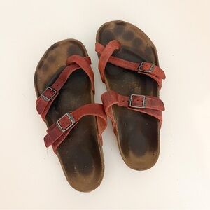 Birkenstock Mayari Red Leather Criss Cross Slides or Sandals Shoes Size 37